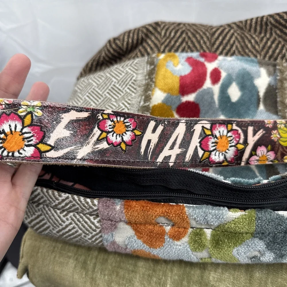 Handmade Patchwork Purse W/Ed Hardy Belt Handle Boho One Of A Kind Super Cool!‎
